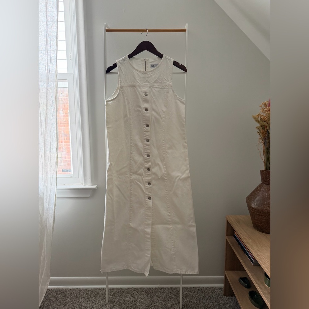 Zara Cream Button-Front Midi Dress
